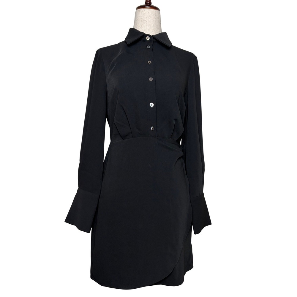 Sam Edelman Black Long Sleeve Button Down Shirt Dress with O-Ring Detail NWT